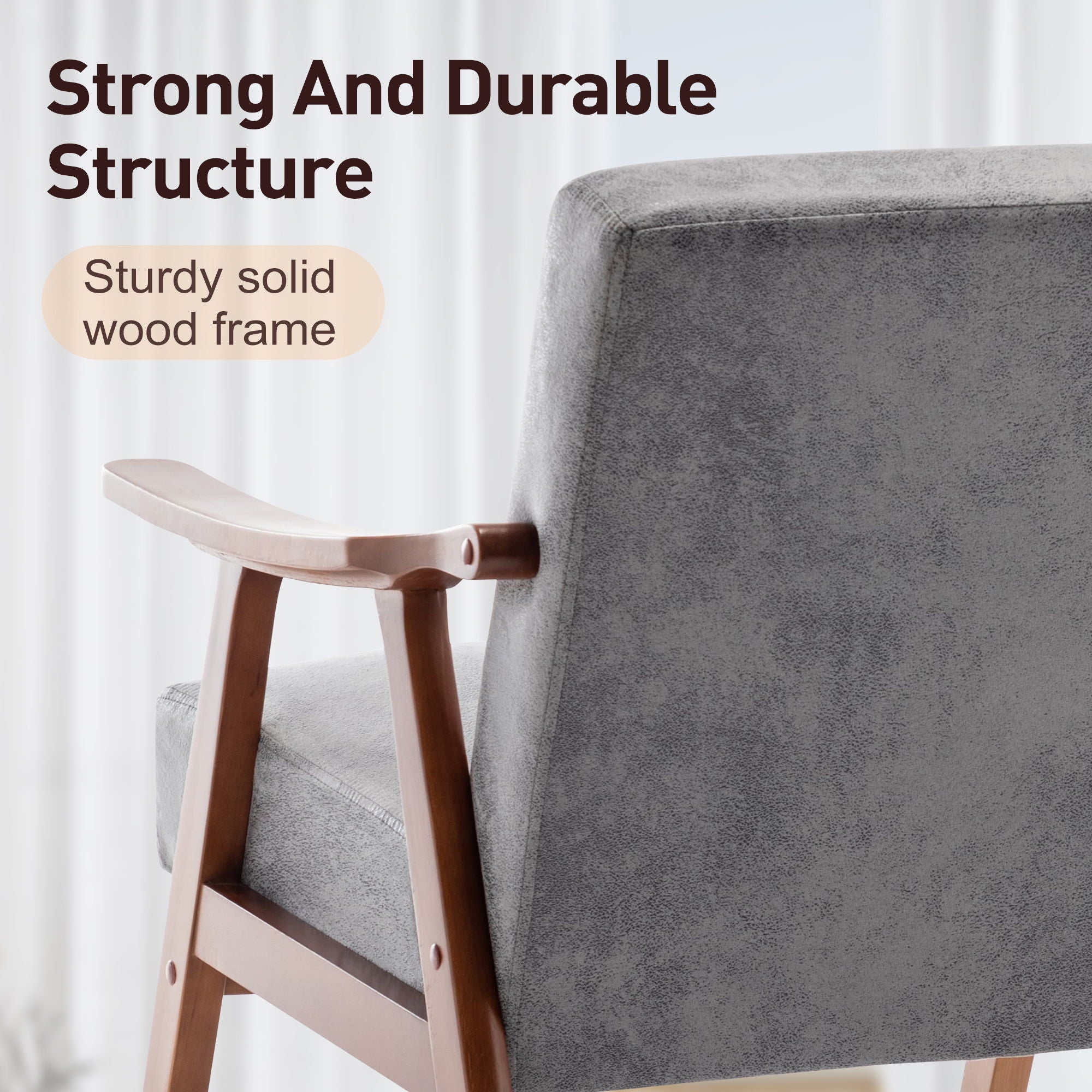 Mid Century Modern Accent Chair With Solid Wood Frame And Extra Thick Backrest