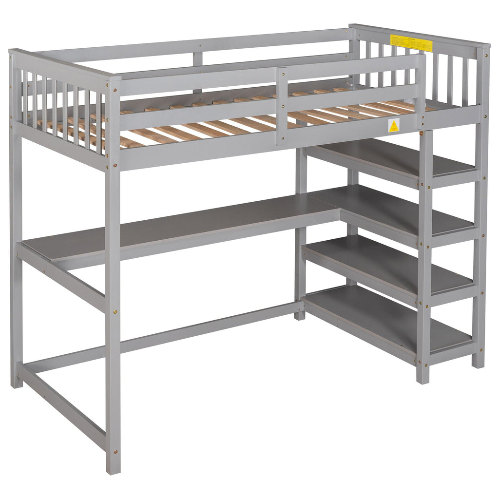 Loft Bed With Storage Shelves And Under Bed Desk