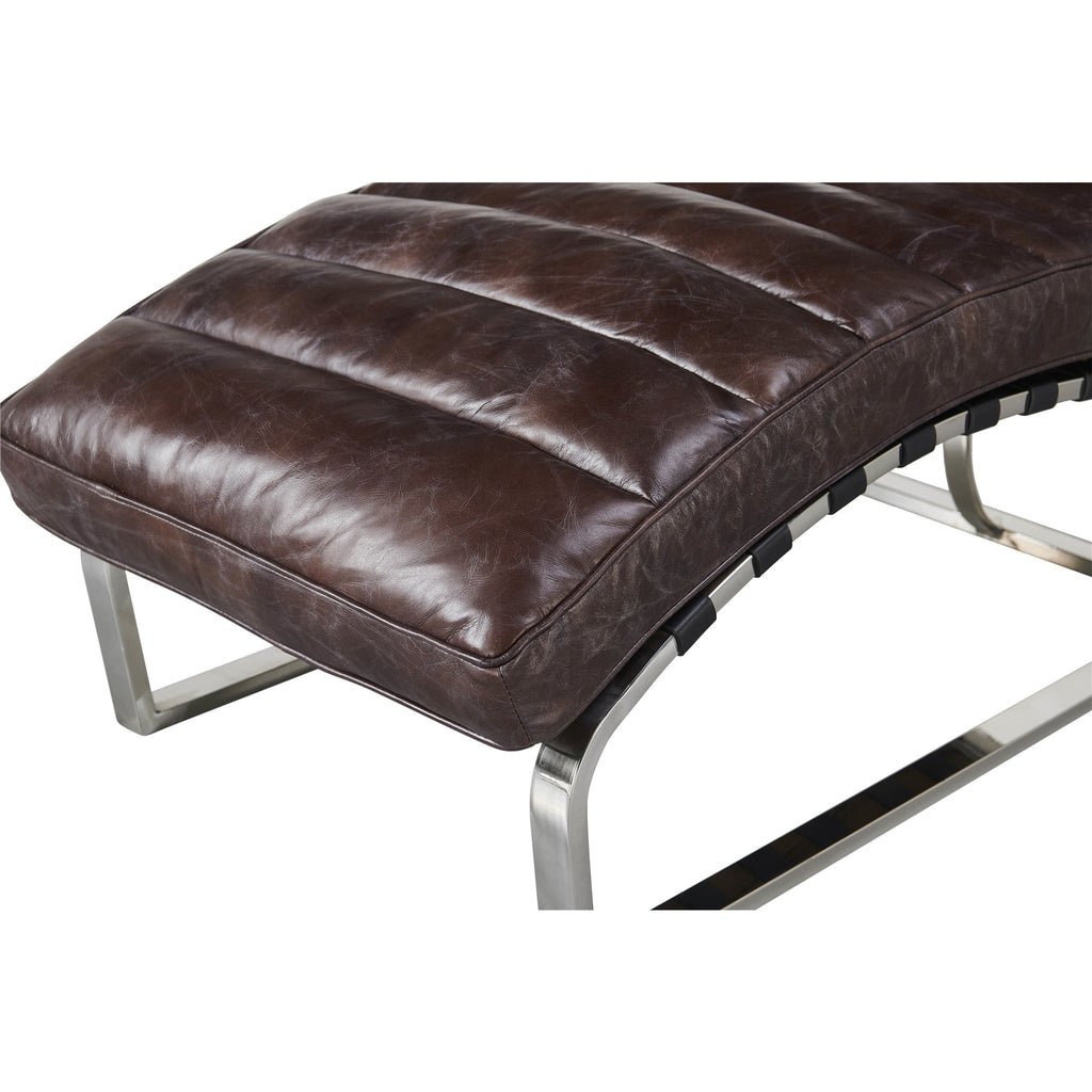Plano Modern Channeled Leather Chaise Lounge - Dark Brown Leather