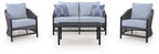 Bridges Beach - Loveseat, Lounge Chairs, Table Set (Set of 4) - Gray