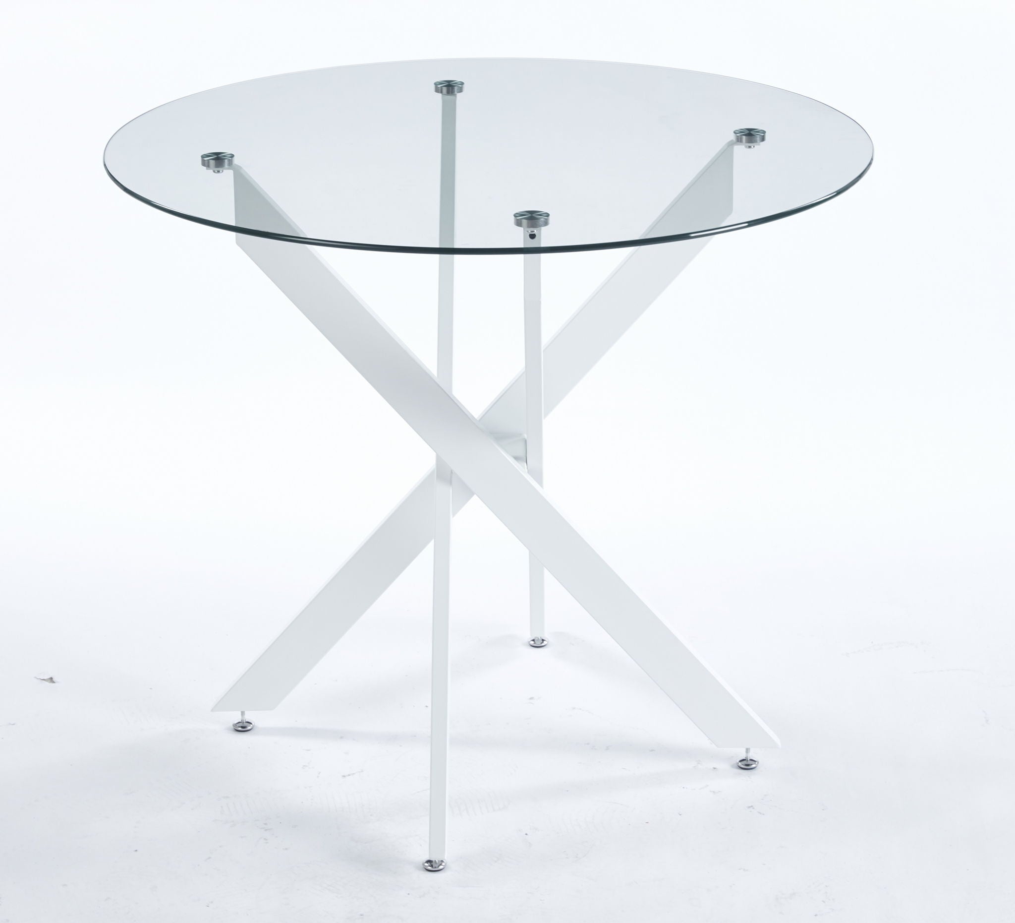 Dining Table With Cross Metal Leg And Tempered Glass, Modern Space Saving Kitchen Table For Living Room