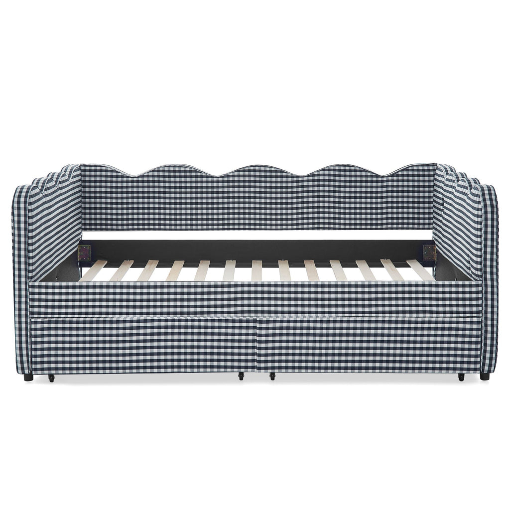 Gingham Daybed With USB Charging Port, Wave-Shaped Design