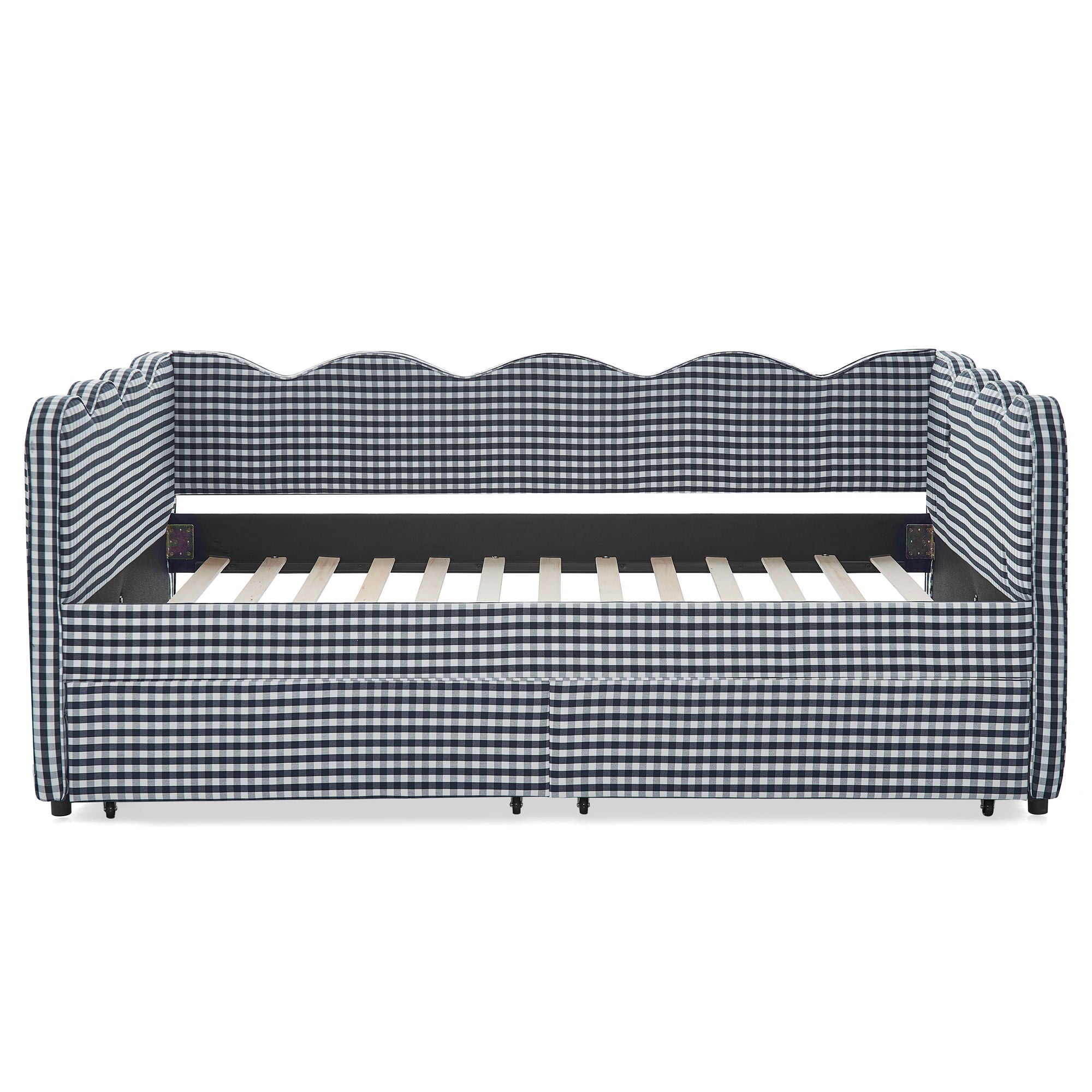 Gingham Daybed With USB Charging Port, Wave-Shaped Design