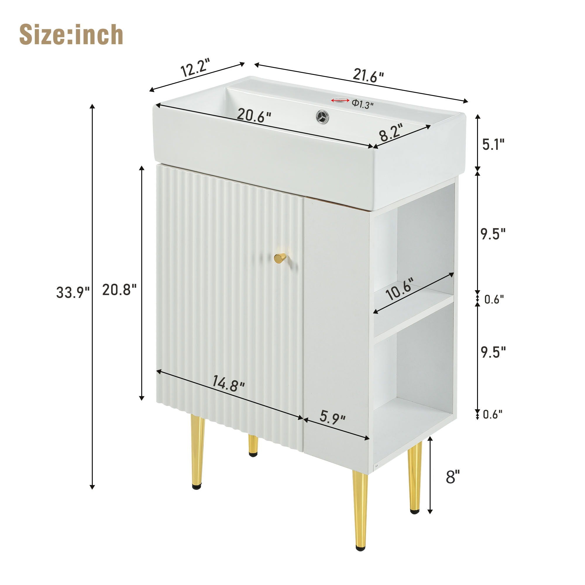 Bathroom Vanity, Combo Cabinet, Bathroom Storage Cabinet, Single Ceramic Sink