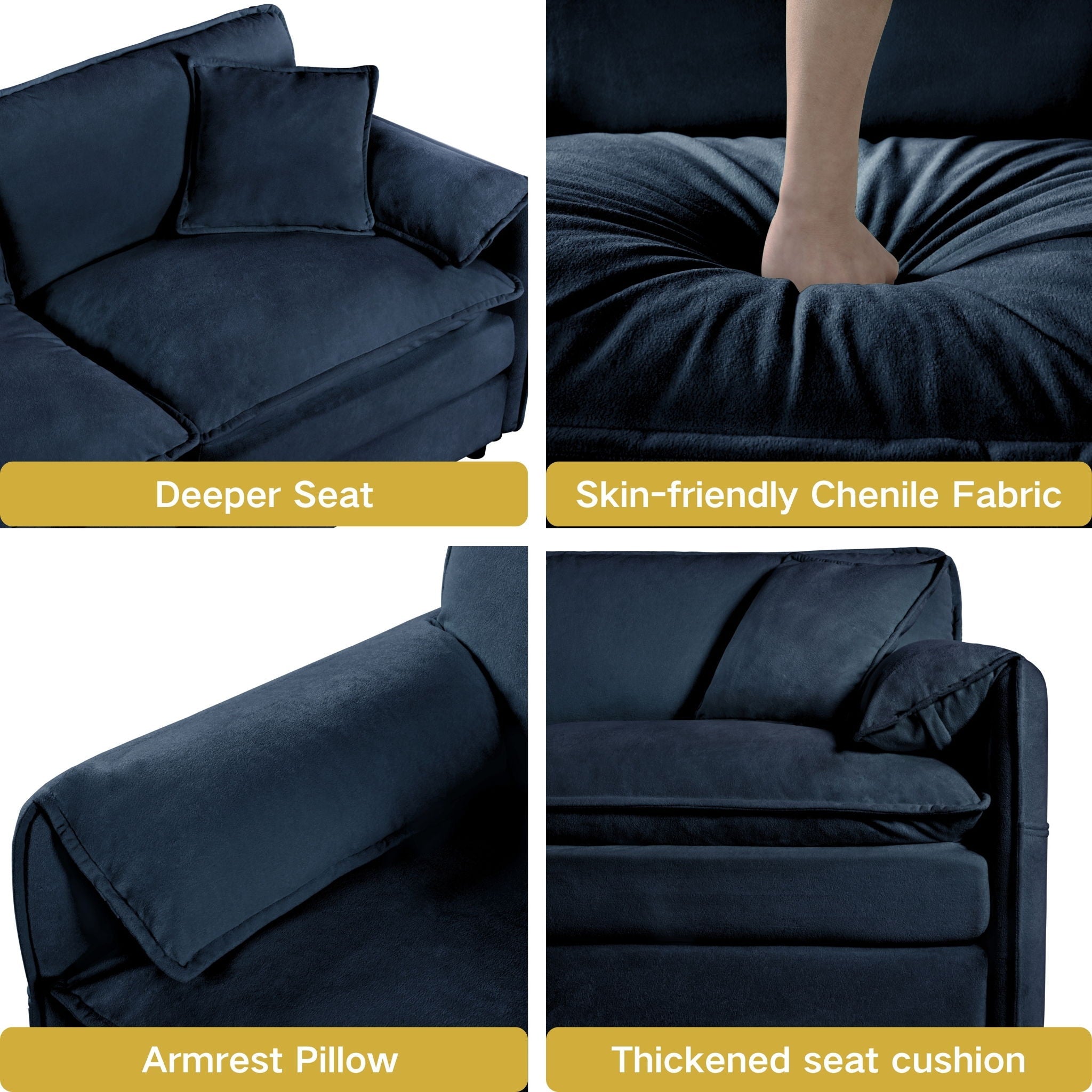Modern Comfy Deep Seat Modular Sectional Sofa Cloud Couch With Ottoman