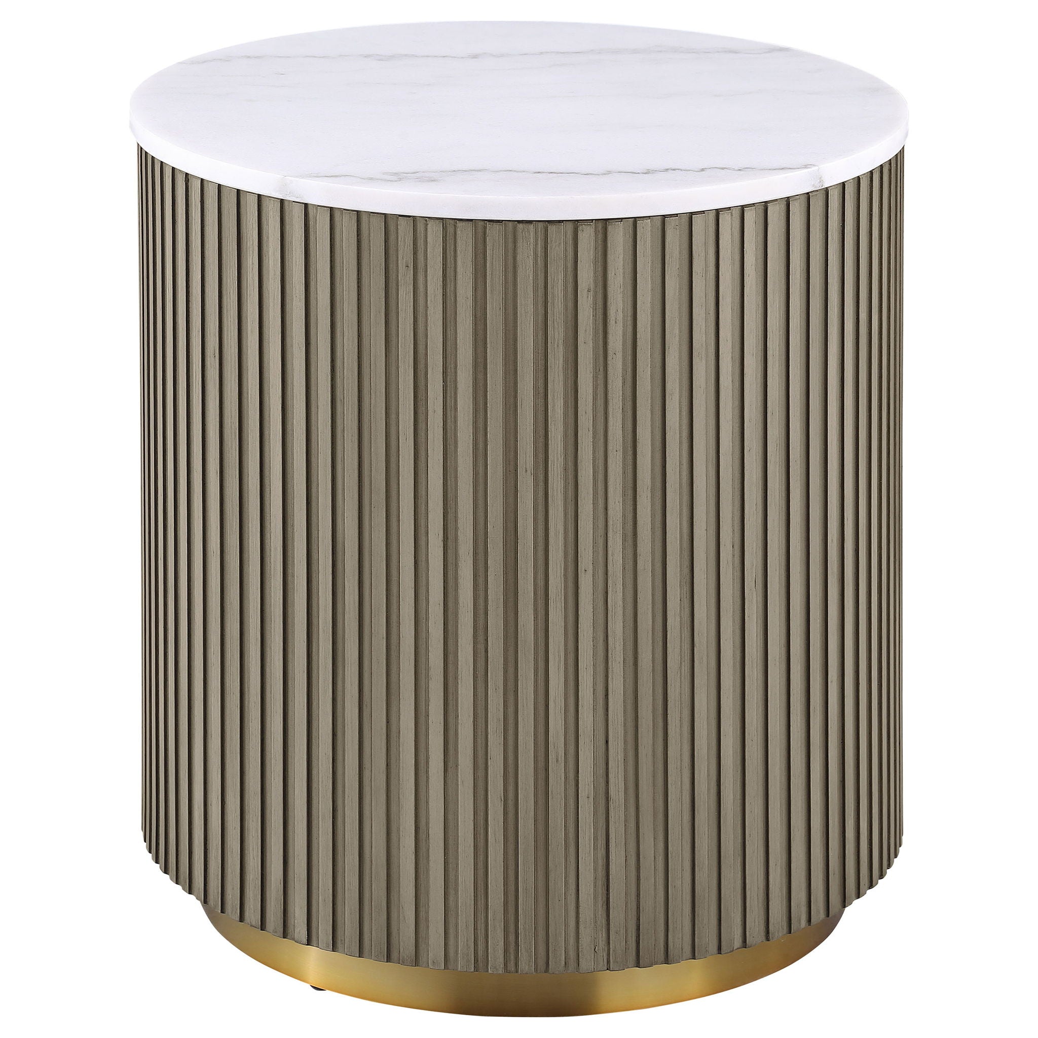 Jason Round White Marble Top Side End Table Greige