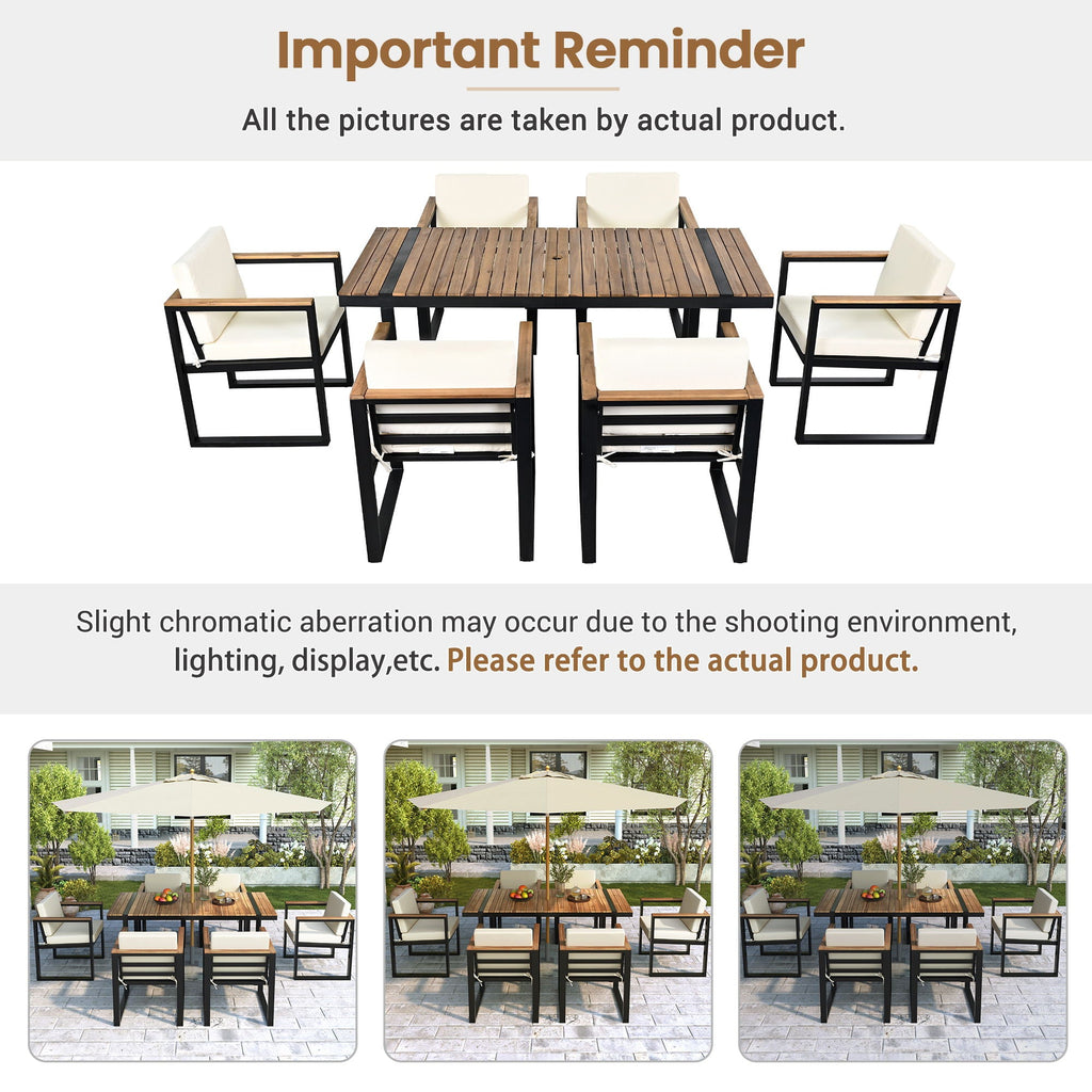 7 Pieces Outdoor Dining Set Patio Dining Table And Chair Set With And Removable Cushions For Patio