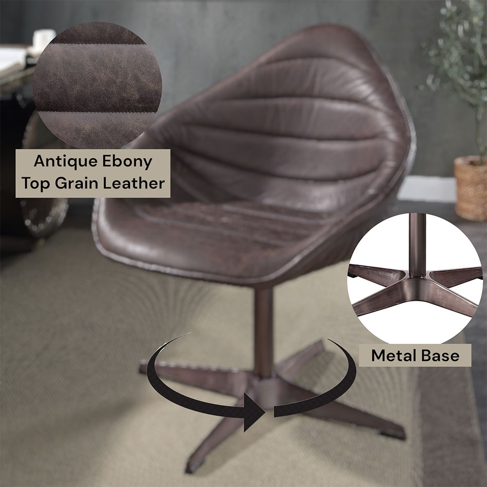 Pipino - Accent Chair With Swivel - Antique Ebony Top Grain Leather