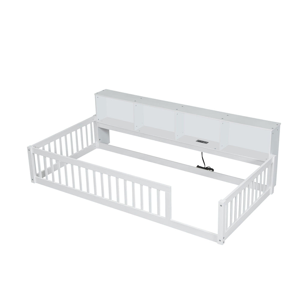 Floor Bed With Storage Cabinets And USB Ports