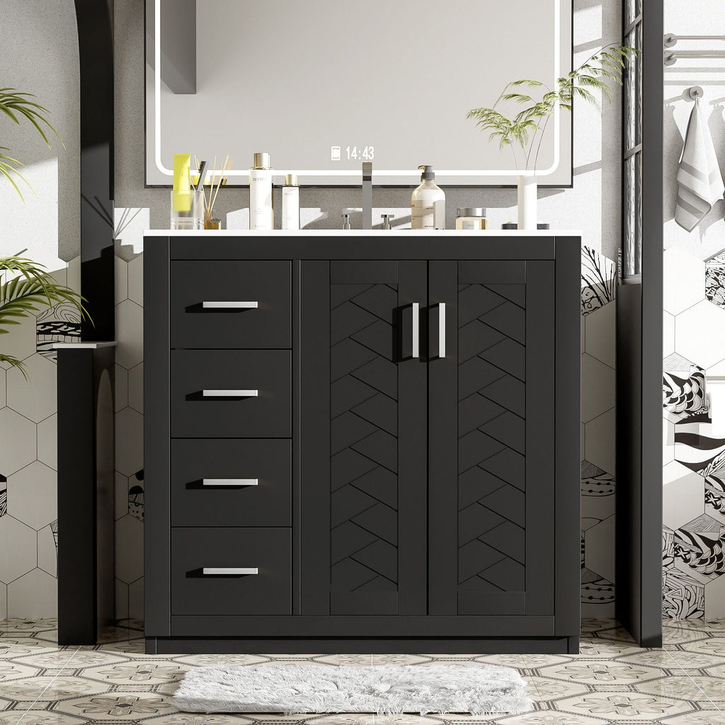 Bathroom Vanity With Sink Combo, Storage Cabinet, Freestanding Set With 3 Drawers & Soft Closing Doors