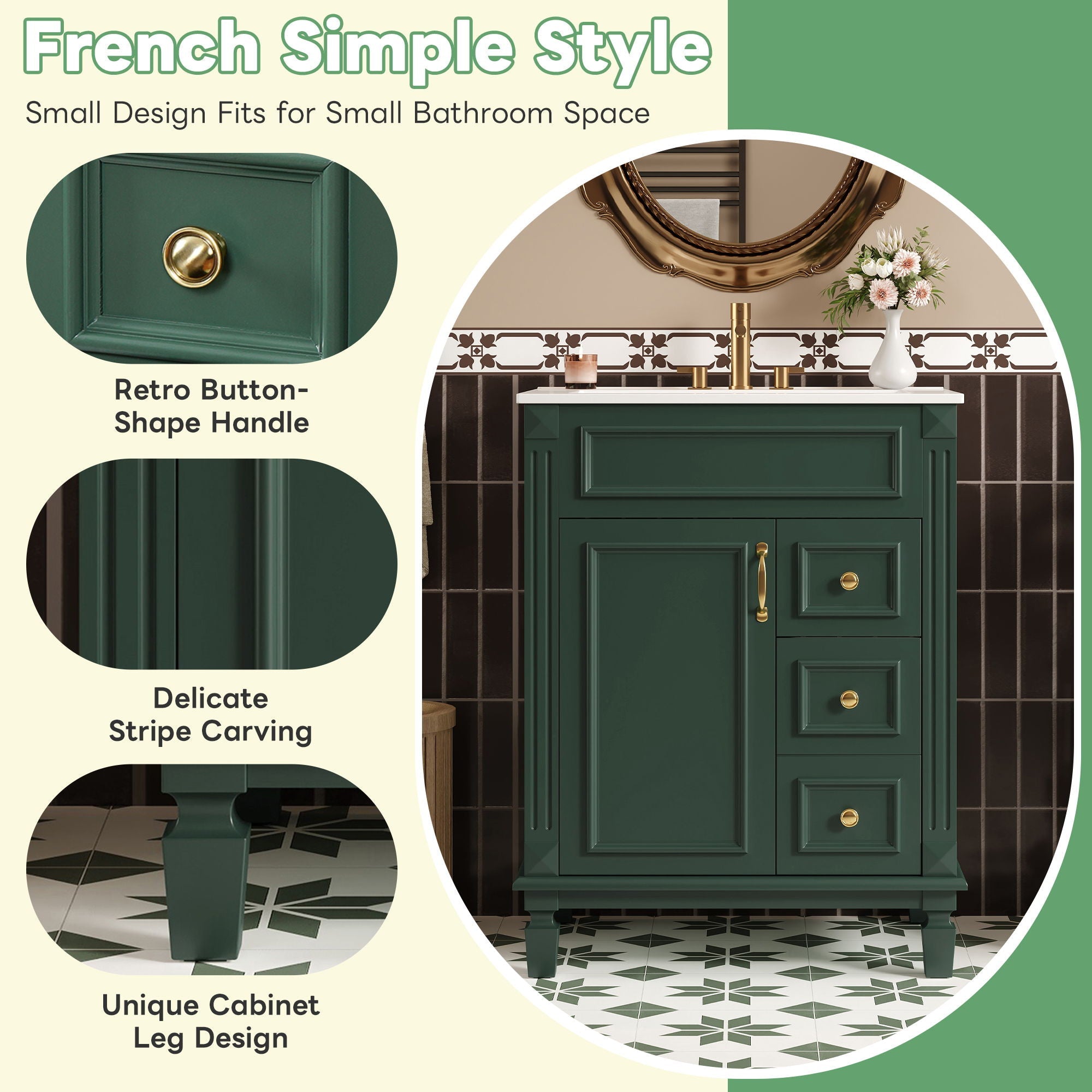 Bathroom Vanity With Sink, Compact Cabinet & 2 Drawers And Adjustable Shelf
