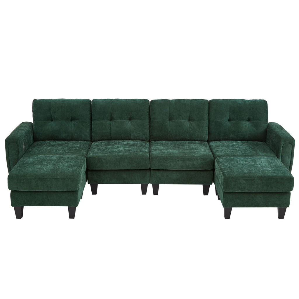 Modular Sectional Sofa With Movable Ottomans, USB Ports & Side Tables