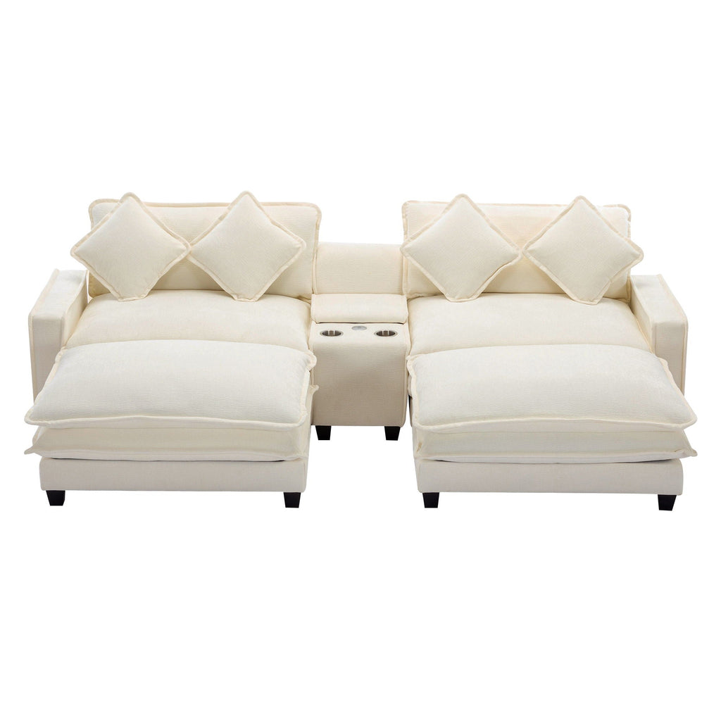 Sectional Sofa Upholstered Sofa With Two Removable Ottoman, Two USB Ports, Two Cup Holders And Large Storage Box For Living Room