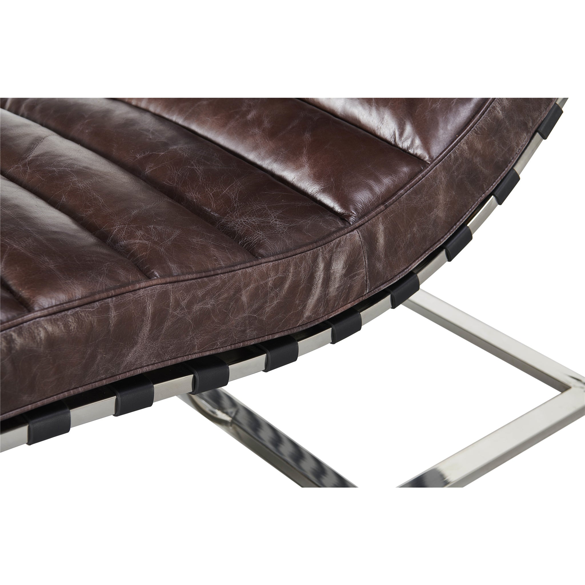 Plano Modern Channeled Leather Chaise Lounge - Dark Brown Leather