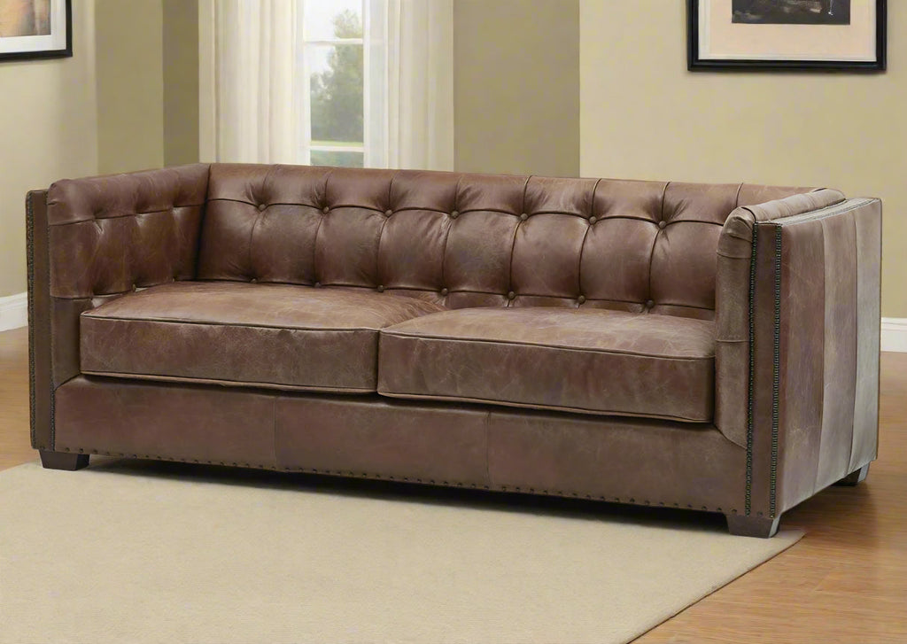 Tuxedo Leather Sofa - Bark Brown