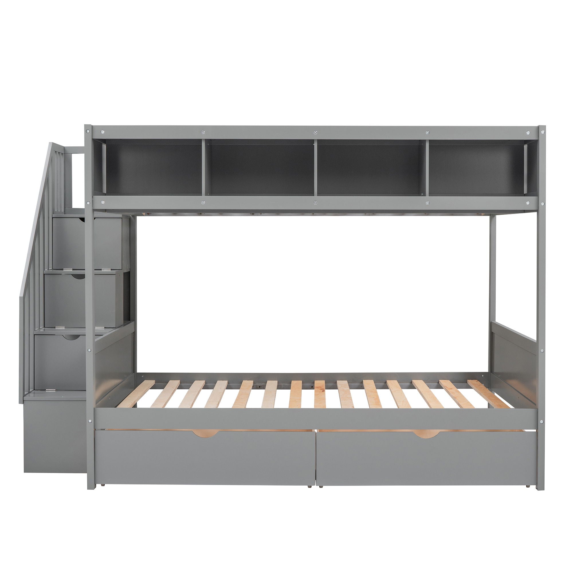 Bunk Bed With Shelfs, Storage Staircase And 2 Drawers