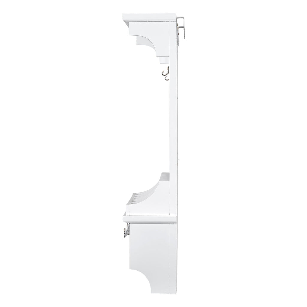 Floating Makeup Vanity With Big Mirror, Wall Mounted Storage Vanity With Drawers, Pockets & Hooks, Space Saving Decorative Home Organizer - White