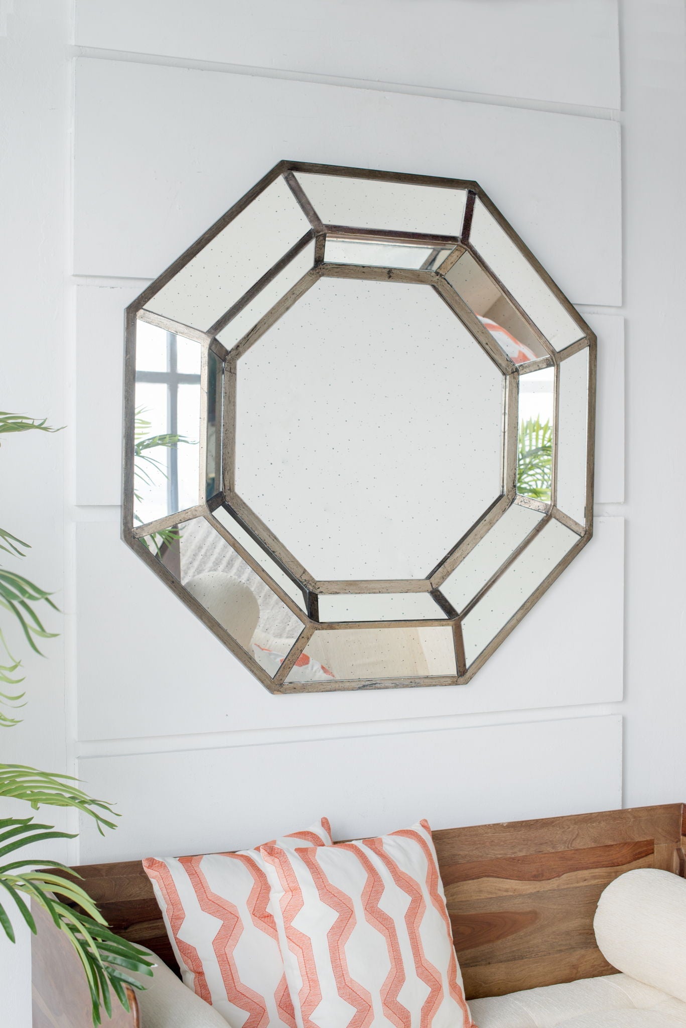 Oversized Octagon Mirror, Accent Mirror, For Living Room, Entryway, Bedroom, Hallway - Silver