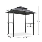 Outdoor Grill Gazebo With Double Tier Soft Top Canopy, Steel Frame, Bar Counters & Hook