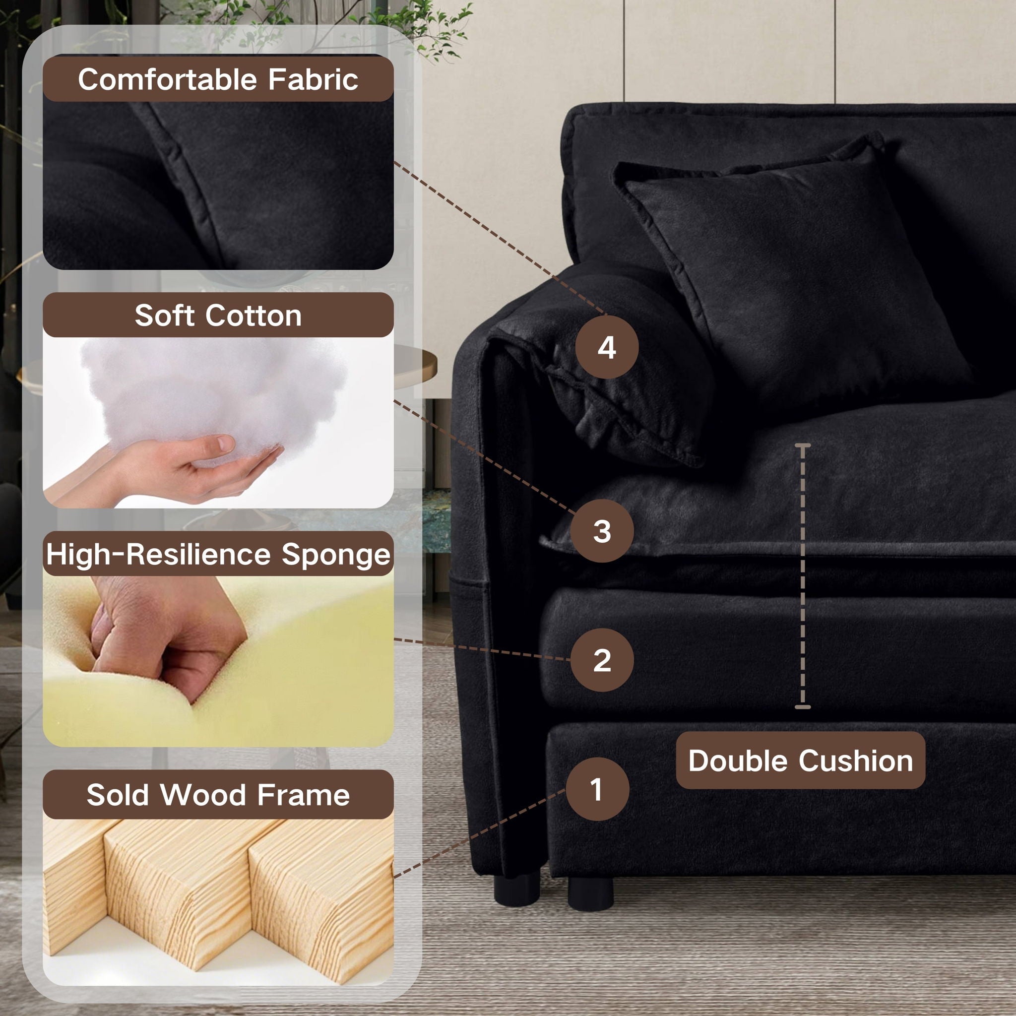 Modern Comfy Deep Seat Modular Sectional Sofa Cloud Couch With Ottoman