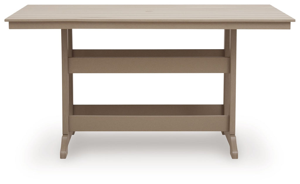 Seacliff Beach - Rectangular Counter Height Dining Table With Umbrella Option - Medium Brown