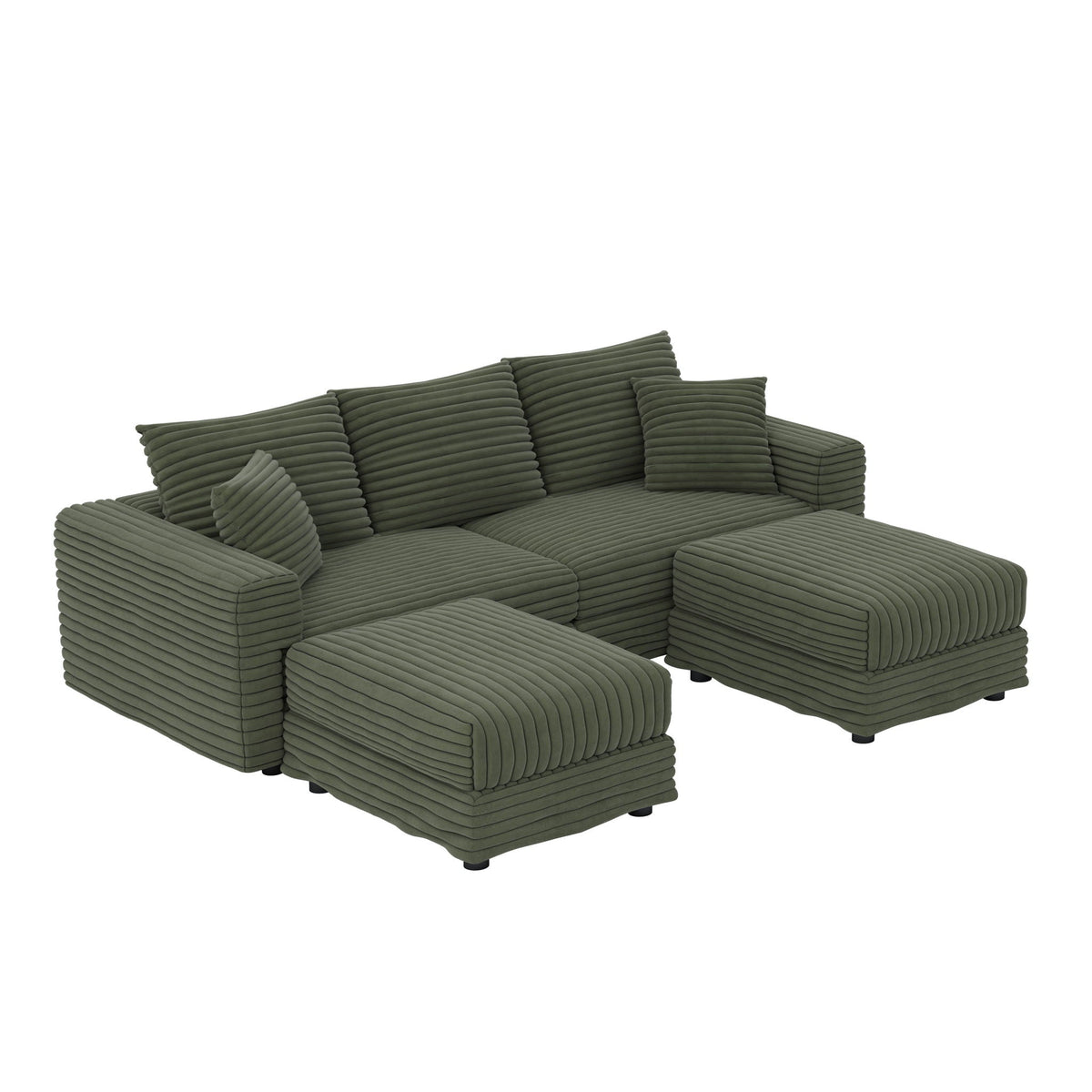 Convertible Deep Seat Sofa With Soft Pillows And Ottomans