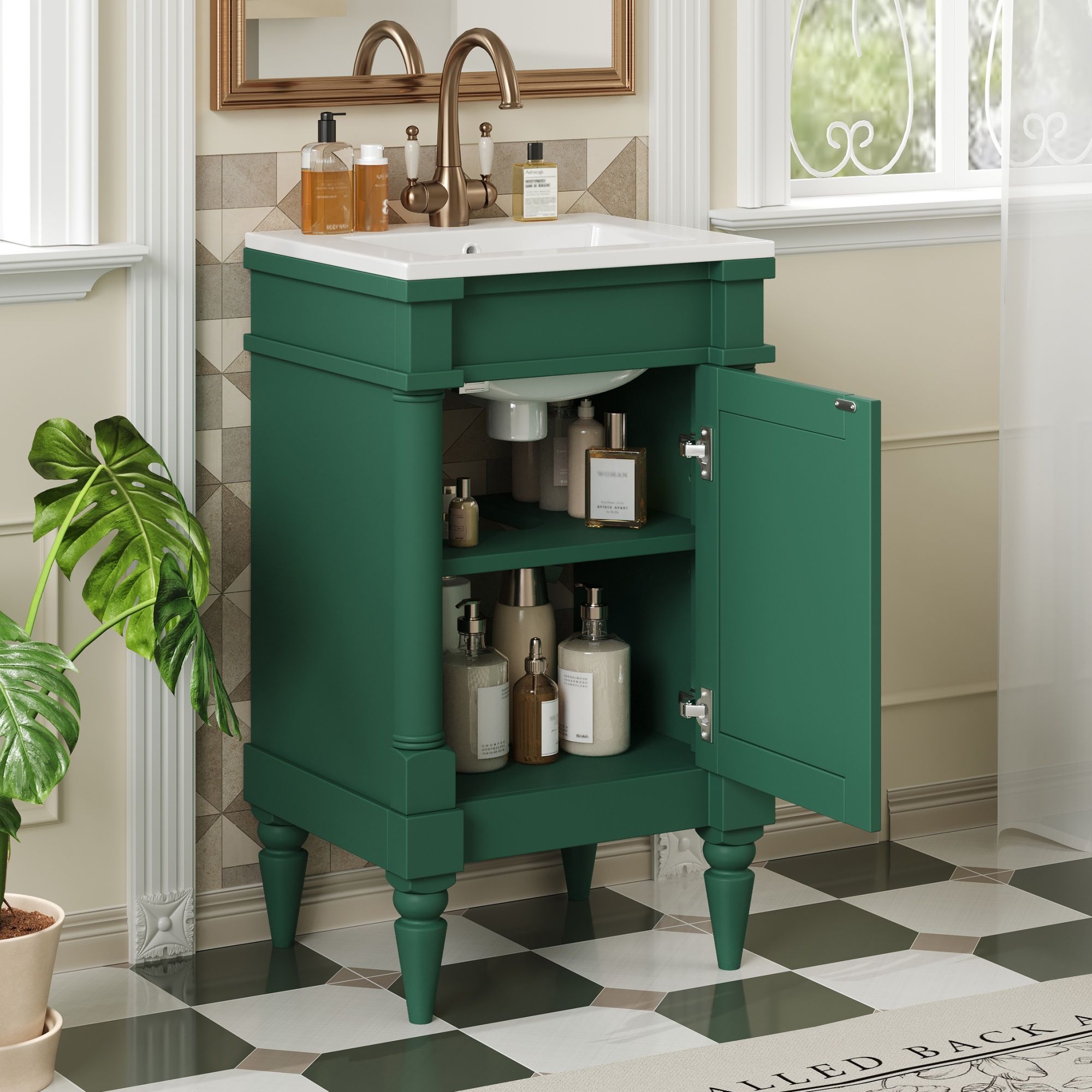 Bathroom Vanity With Sink, Storage Cabinet With Door, Drop In Sink, Compact Freestanding Design