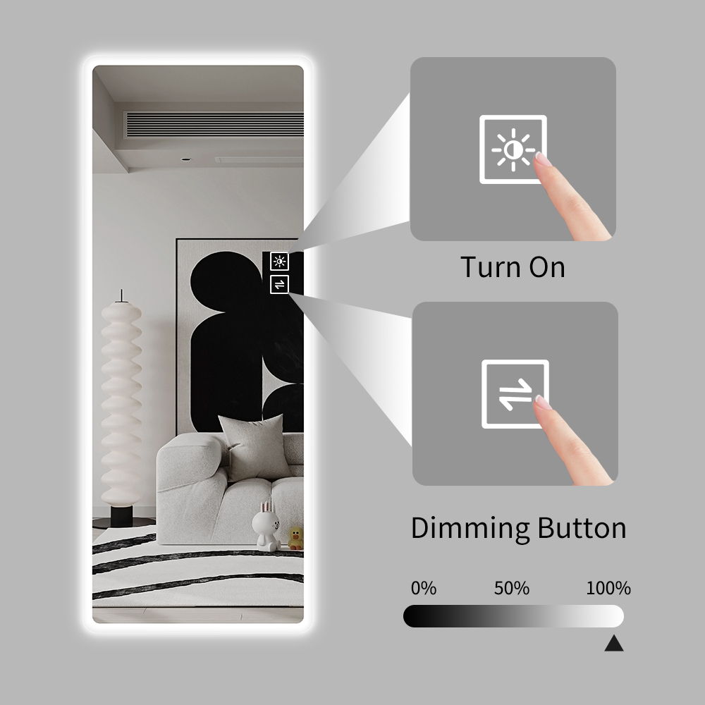 Full Length Mirror Lighted Vanity Body Mirror LED Mirror Wall-Mounted Mirror Big Size Rounded Corners, Bedroom, Living Room, Dressing Room, Hotel - Clear