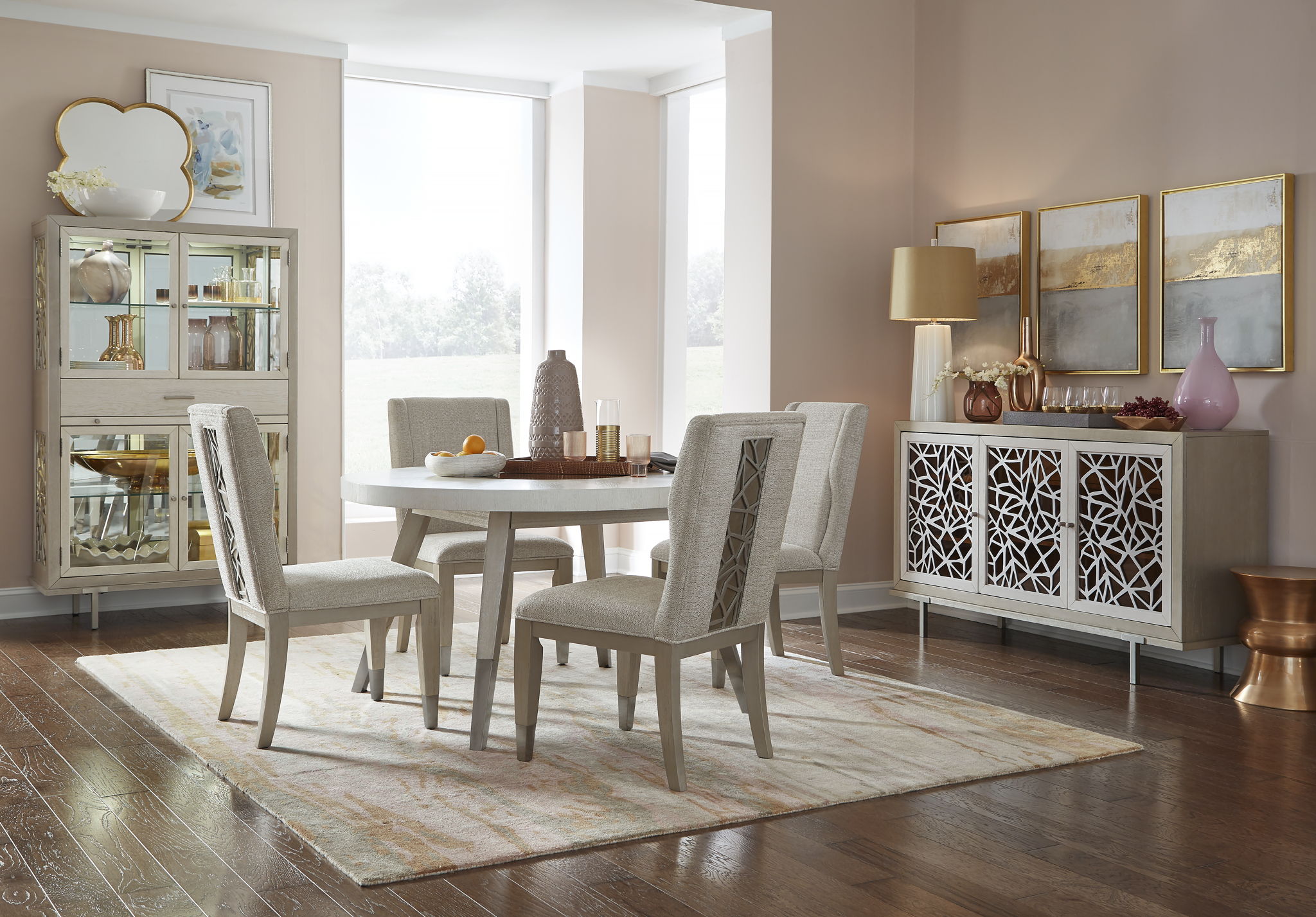 Lenox - Round Dining Table - Warm Silver