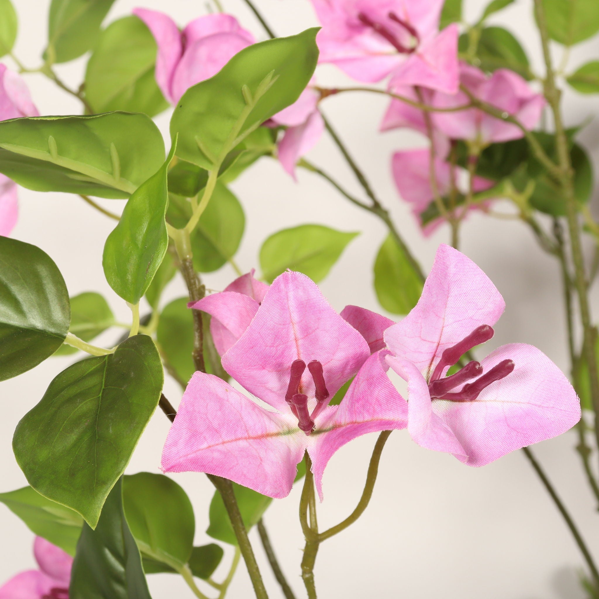 Artificial Bougainvillea Tree With Pot, Realistic Faux Flowering Plant Leaves And Blooms, Decor For Home Office - Green Leaves / Pink