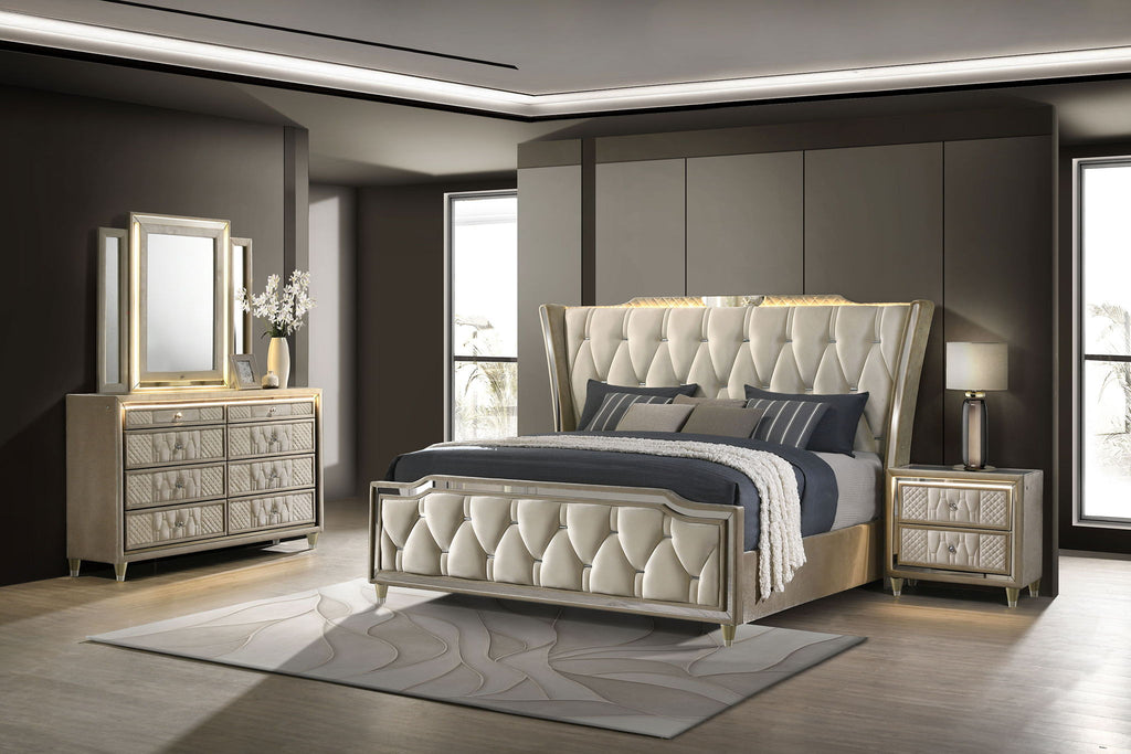 Lorient 4-piece California King Bedroom Set Ivory and Camel