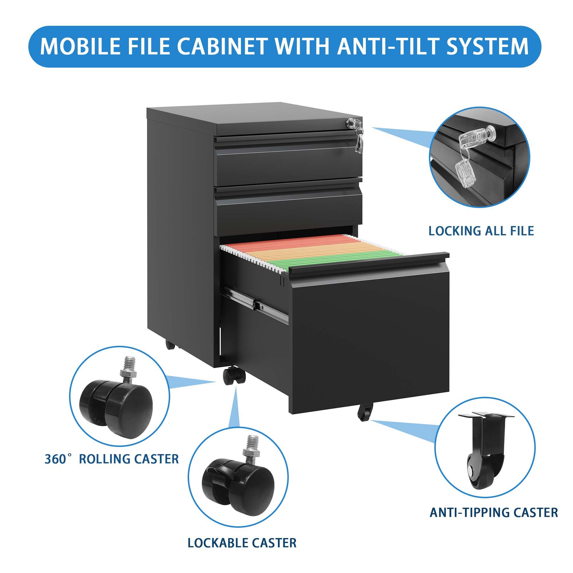 Metal Drawer Mobile File Cabinet With Lock For Home Office Organizer