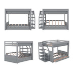 Wood Full Size Convertible Bunk Bed With Storage Staircase, Bedside Table, And 3 Drawers - Gray