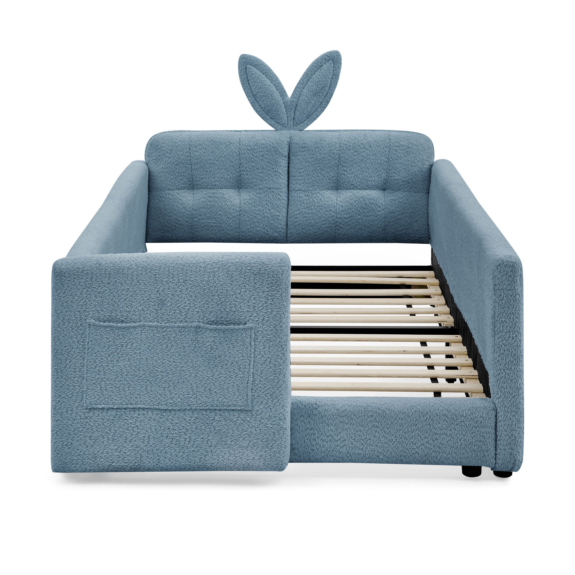 Cute Rabbit Ear Upholstered Platform Bed Frame With Safety Rail