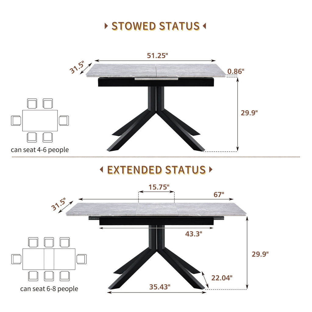 Rectangular Dining Table With Geometric Legs For Dining Room - Light Gray