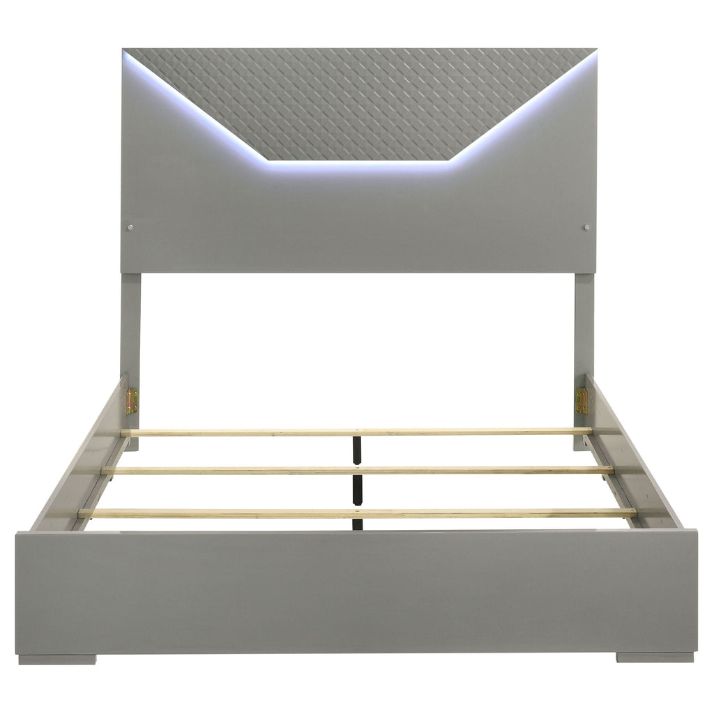 Ives Queen Panel Bed LED Headboard Grey High Gloss