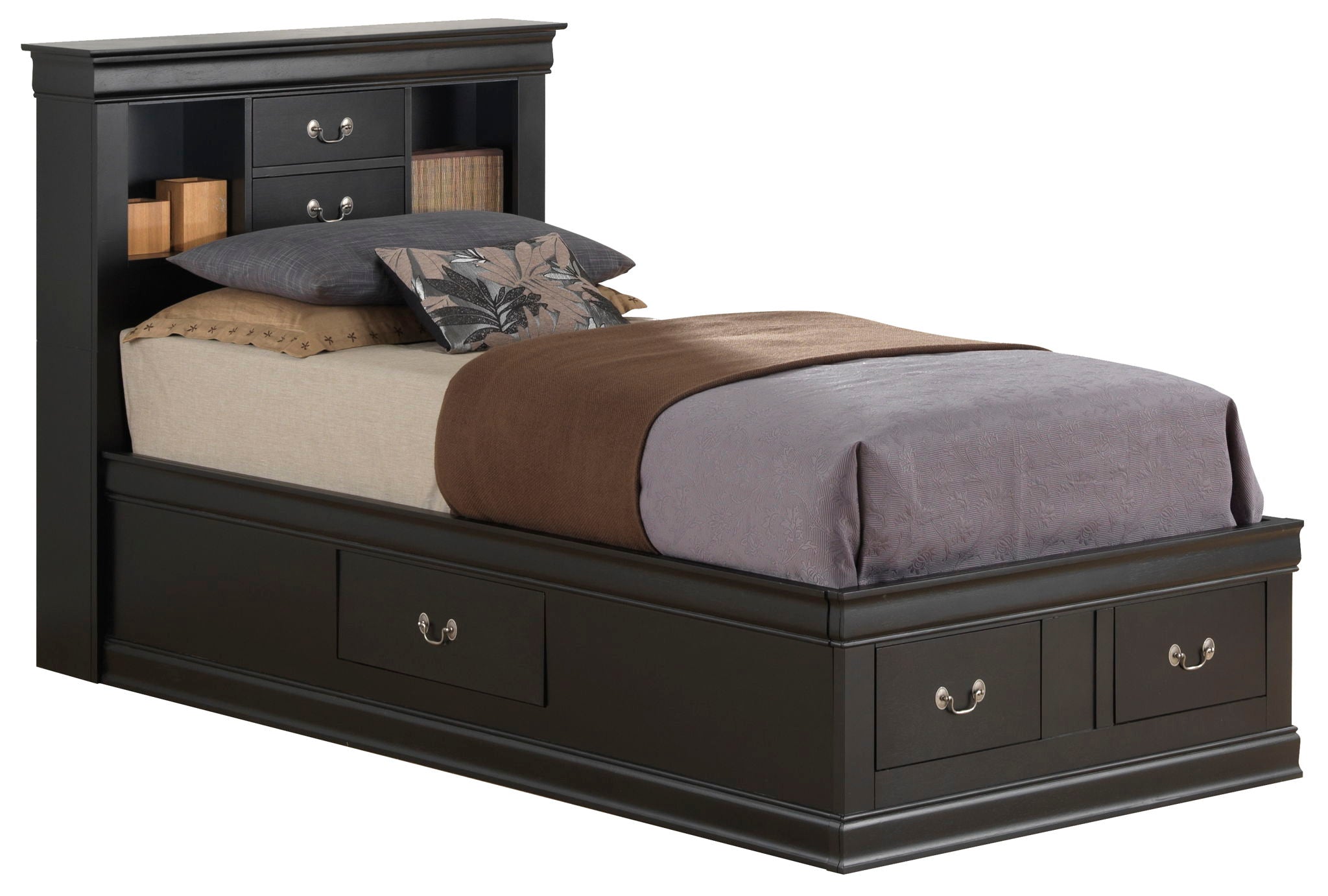 Traditional Style Bookcase Storage Bed