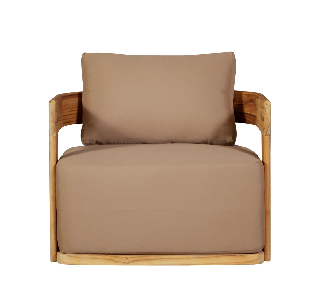 Eclipse Outdoor Solid Teak Wood Revolving Chair - Light Brown Fabric