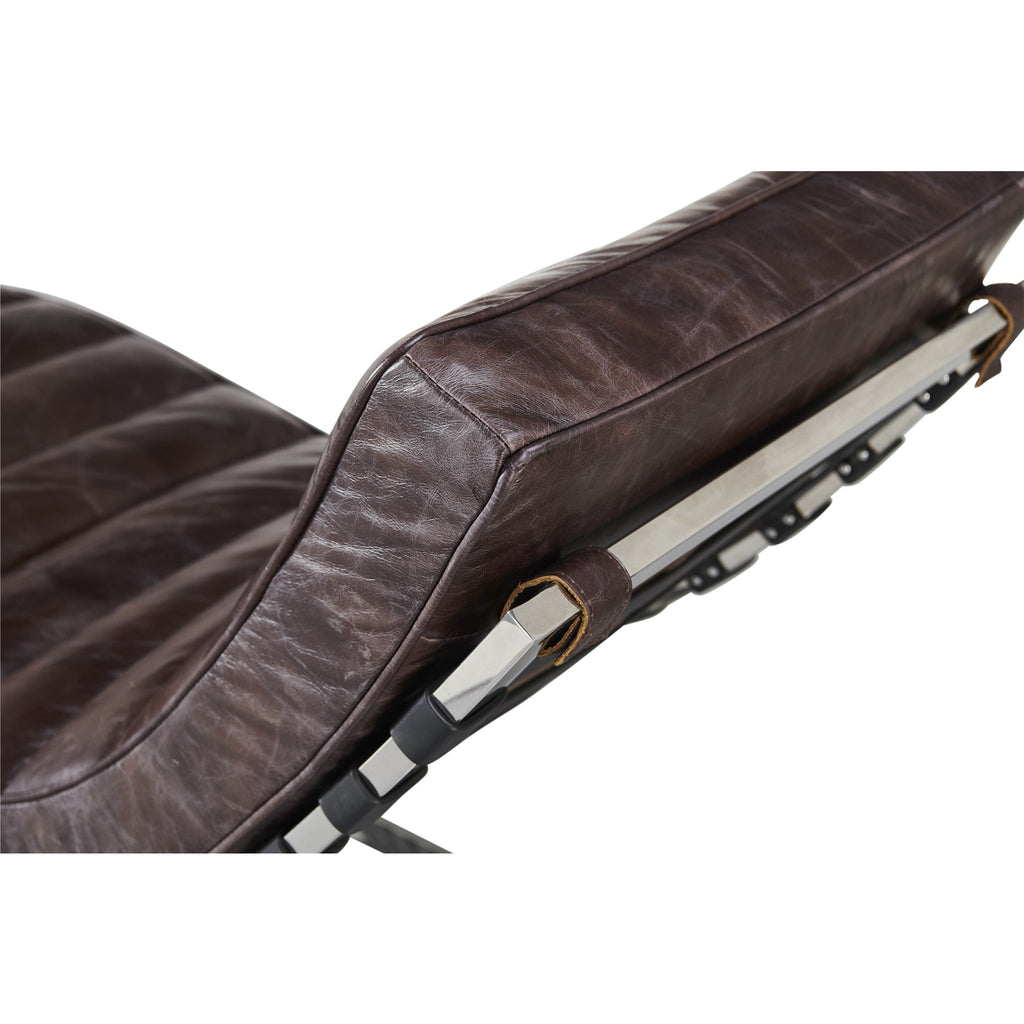 Plano Modern Channeled Leather Chaise Lounge - Dark Brown Leather