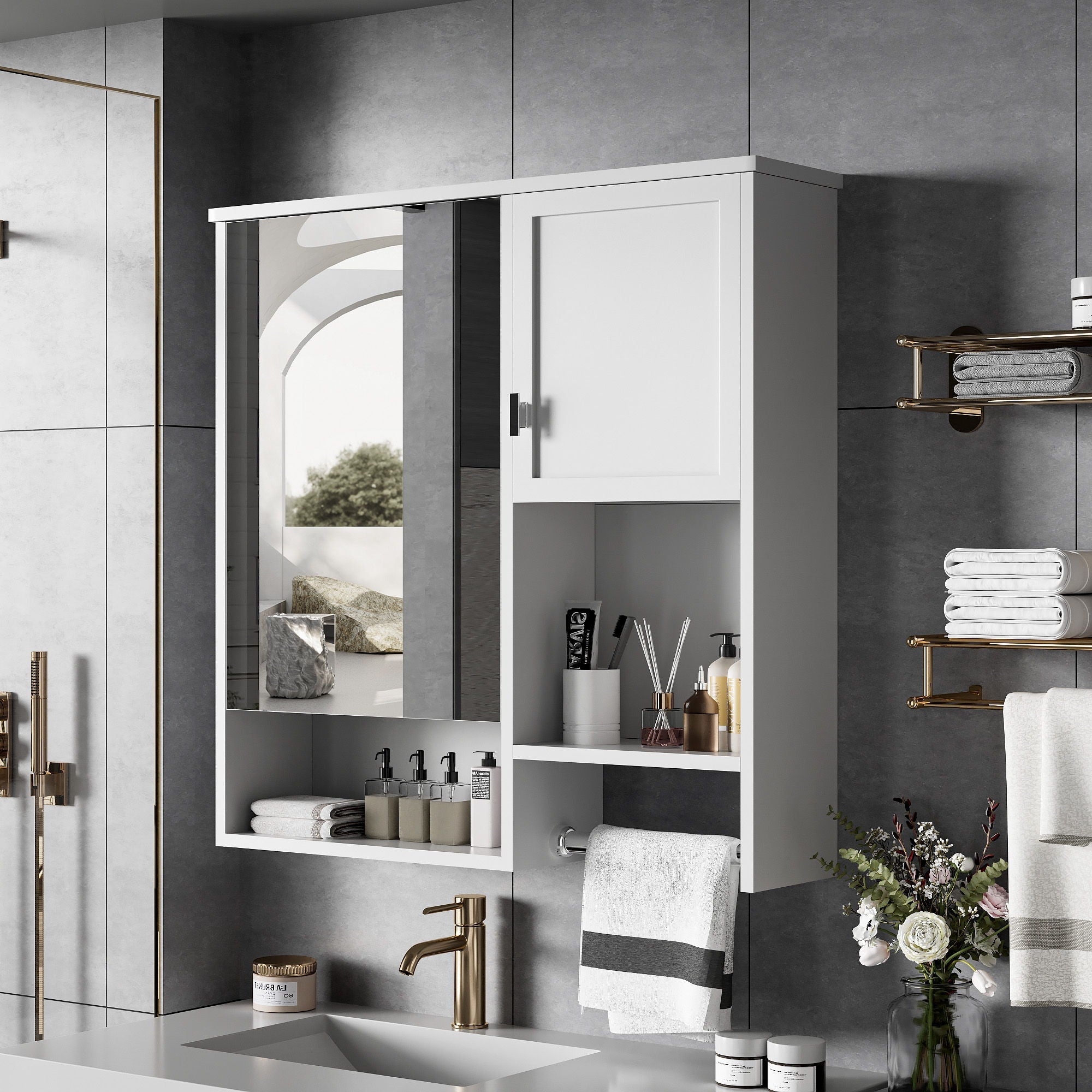 Modern Wall Mounted Bathroom Medicine Cabinet, Bathroom Wall Storage Cabinet With Mirror