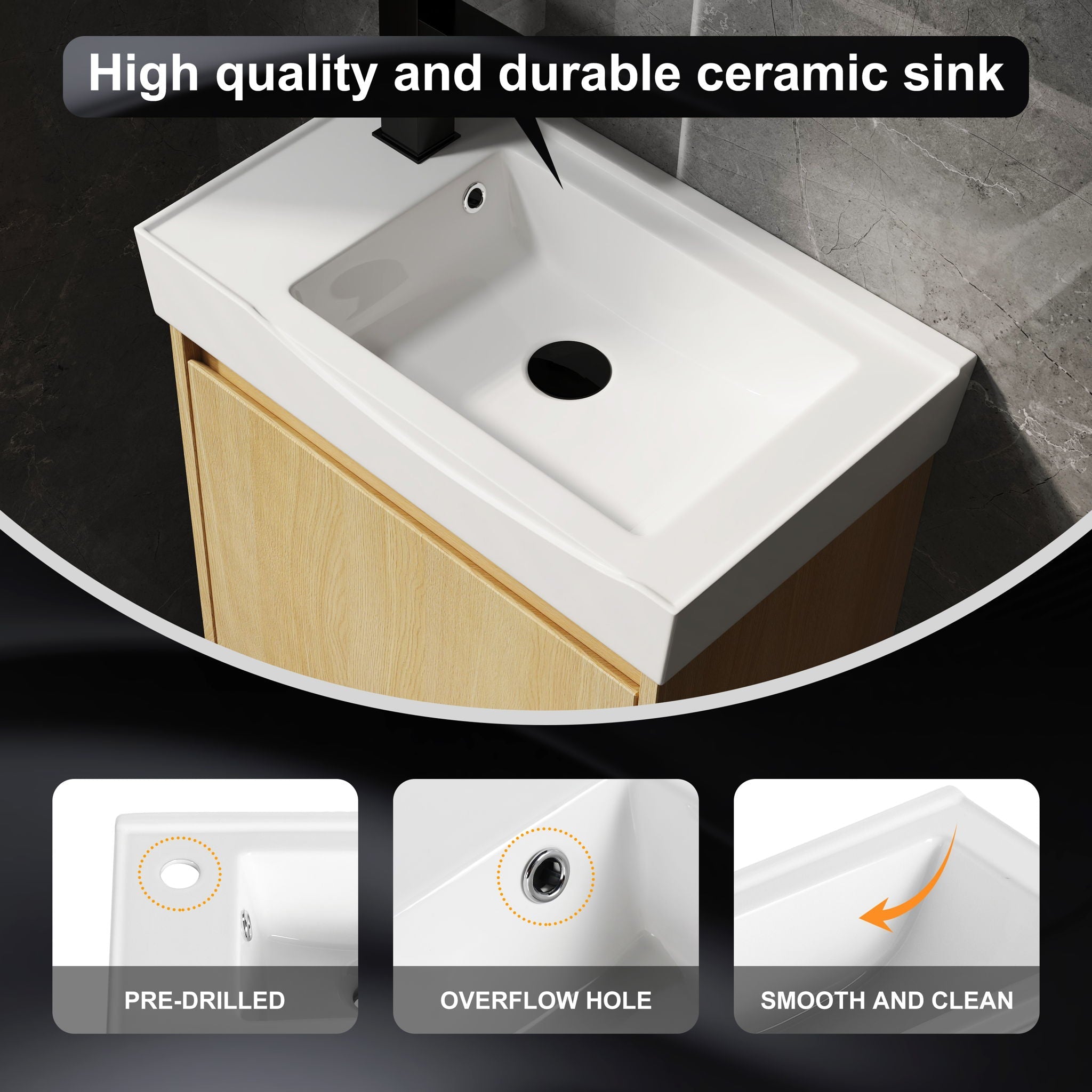 Modern Bathroom Vanity With Ceramic Basin, Wall Mounted Floating Sink Combo, Storage Cabinet
