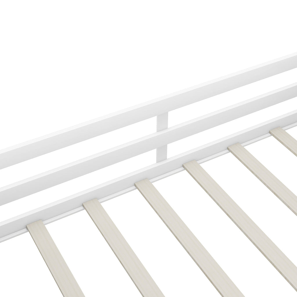 Low Loft Bed With Movable Shelves And Ladder, Decorative Chalkboard Guardrail