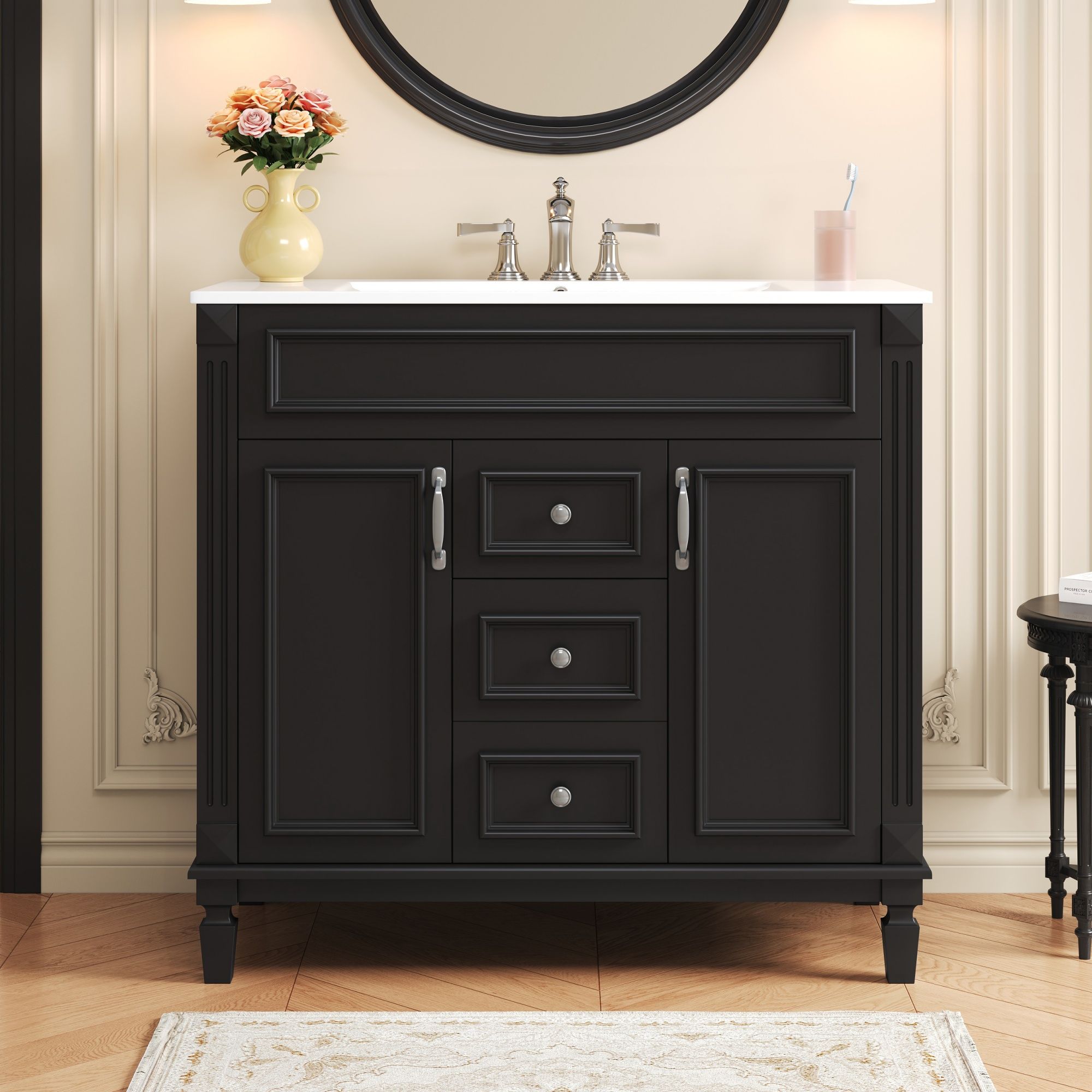 Bathroom Vanity With Top Sink, Basin On Cabinet With 2 Soft Closing Doors And 2 Drawers