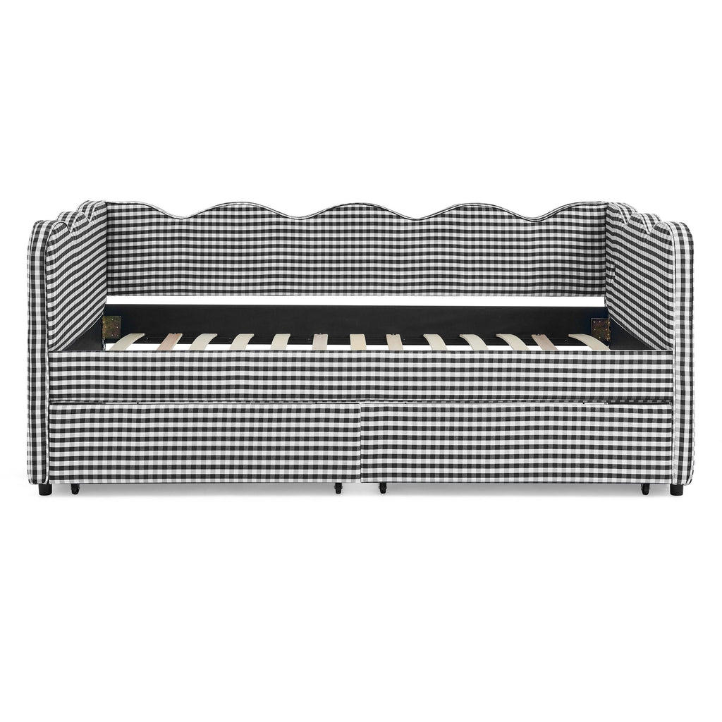 Gingham Daybed With USB Charging Port, Wave-Shaped Design
