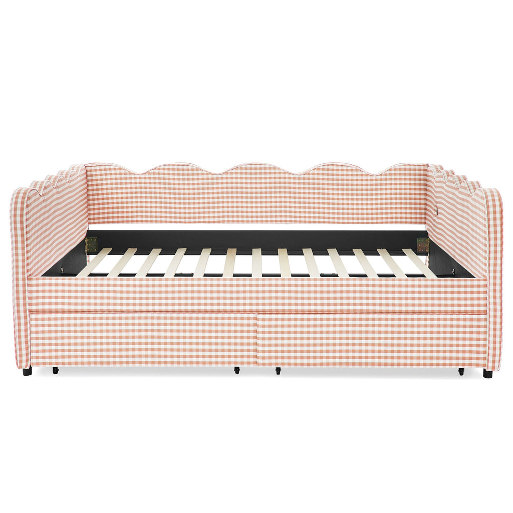 Gingham Daybed With USB Charging Port, Wave-Shaped Design