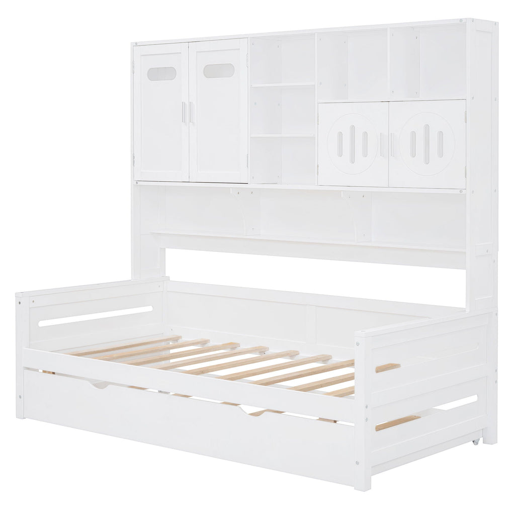 Daybed With All-In-One Cabinet And Shelf