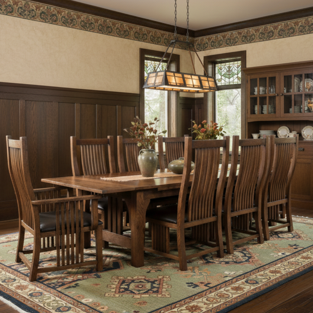 Mission Style Leaf Table-High Back Chair Dining Set-2 Color Available