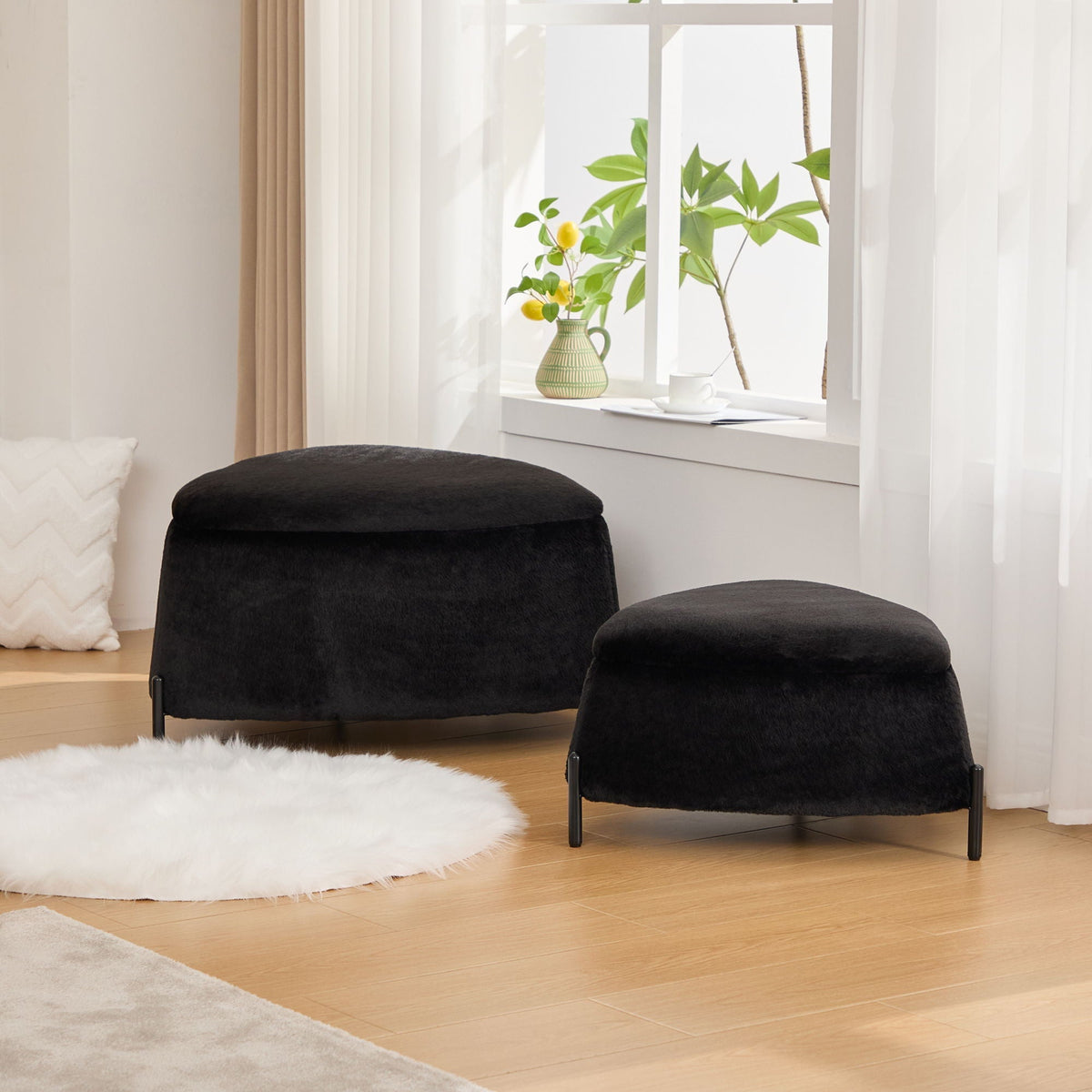Upholstered Storage Ottoman Set With Reversible Lid