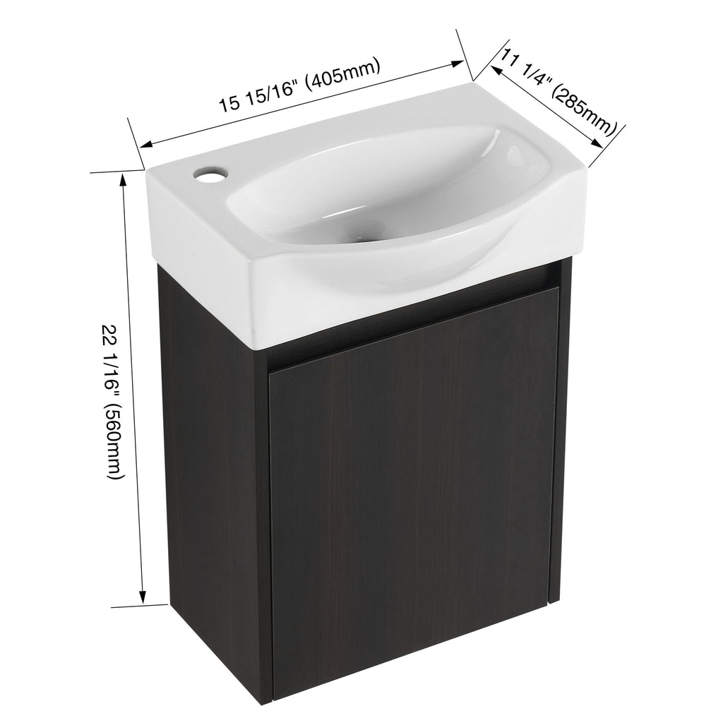 Modern Bathroom Vanity With Ceramic Basin, Wall Mounted Floating Sink Combo, Storage Cabinet