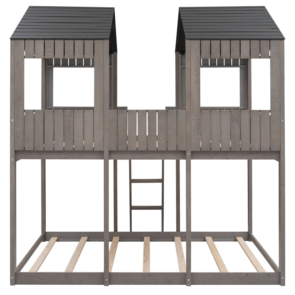 Bunk Bed With Roof, Window, Guardrail, Ladder